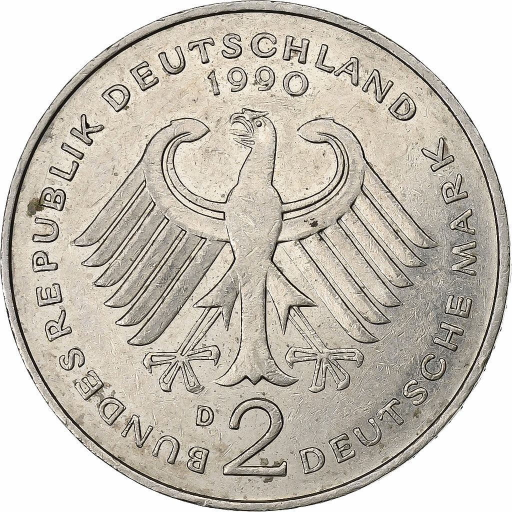 GERMANY - FEDERAL REPUBLIC, 2 Mark, 1990, Munich, EF(40-45), Copper-Nickel Clad