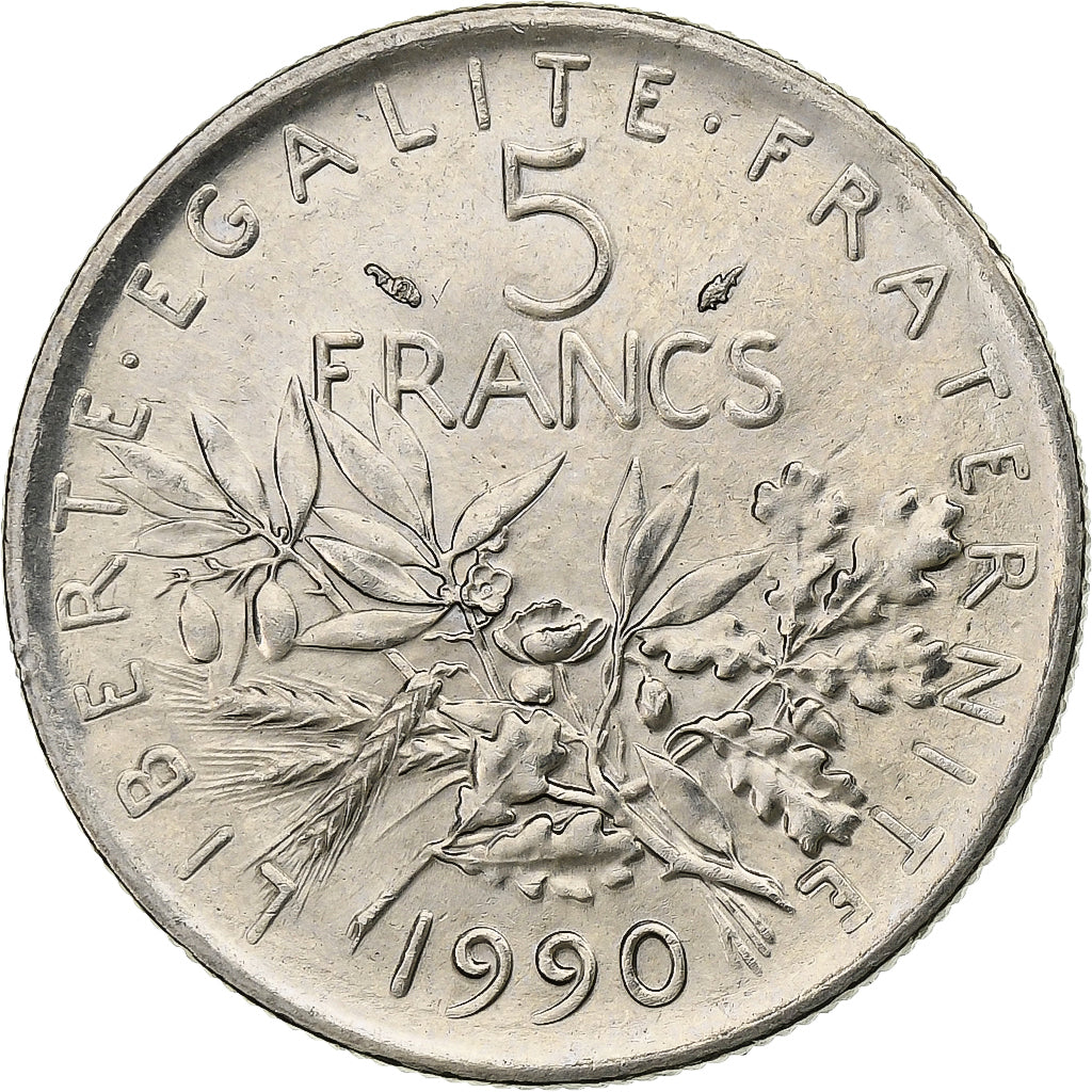 Moneta, Francia, Semeuse, 5 Francs, 1990, Paris, BB, Nichel placcato