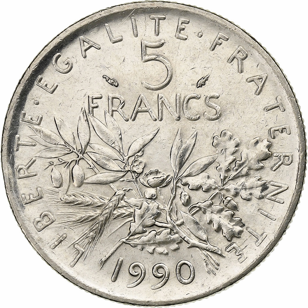 Francia, 5 Francs, Semeuse, 1990, Paris, Nichel placcato rame-nichel, BB+