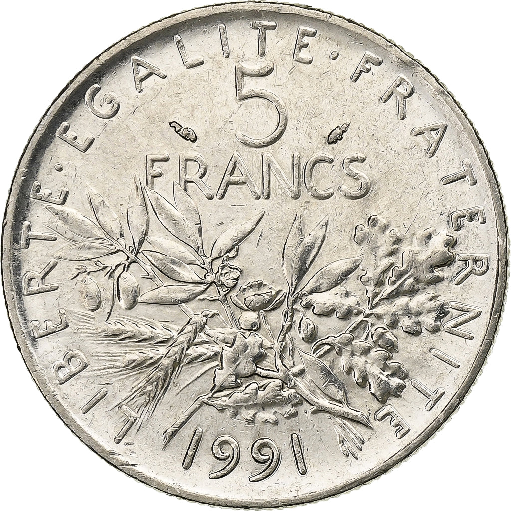Francia, 5 Francs, Semeuse, 1991, Paris, Nichel placcato rame-nichel, BB