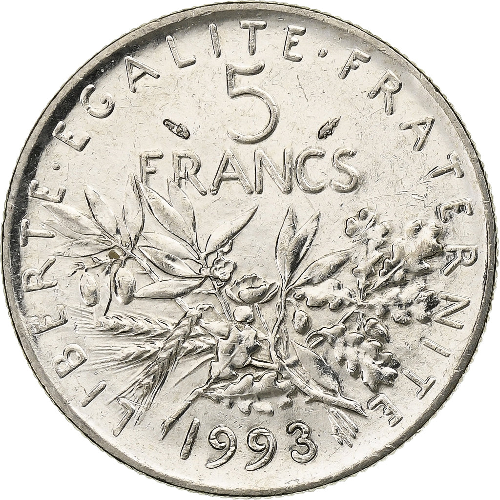 Francia, 5 Francs, Semeuse, 1993, Paris, Nichel placcato rame-nichel, BB