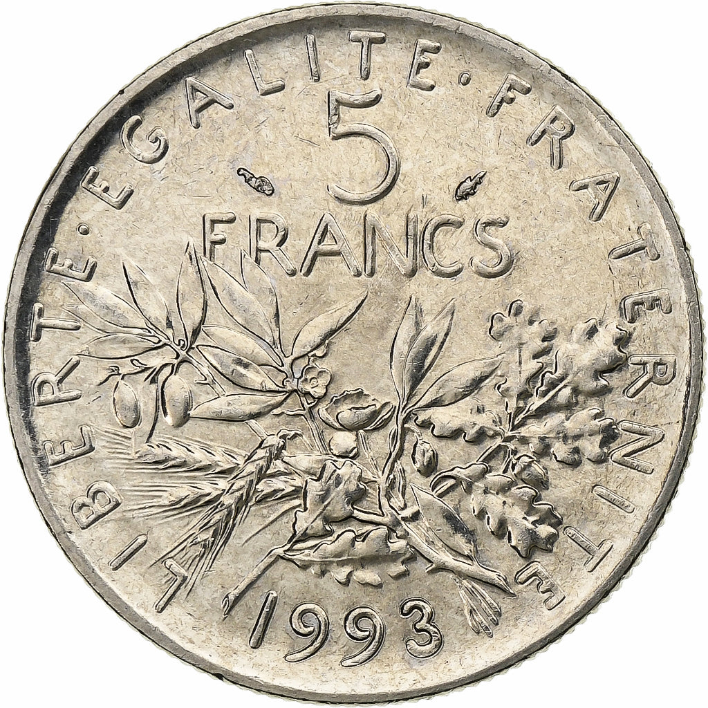 Francia, 5 Francs, Semeuse, 1993, Paris, Nichel placcato rame-nichel, BB+