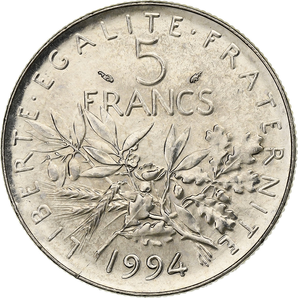 Francia, 5 Francs, Semeuse, 1994, Paris, Nichel placcato rame-nichel, BB+