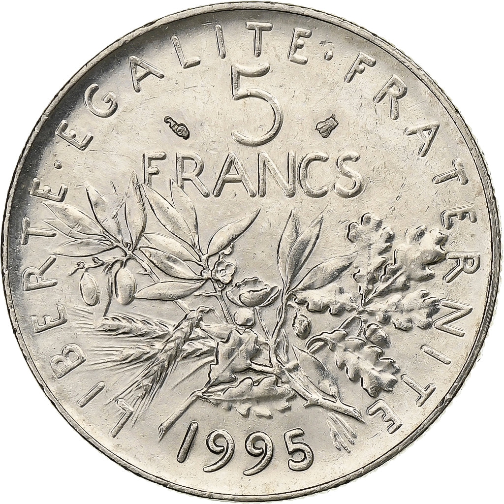 Francia, 5 Francs, Semeuse, 1995, Paris, Nichel placcato rame-nichel, BB+