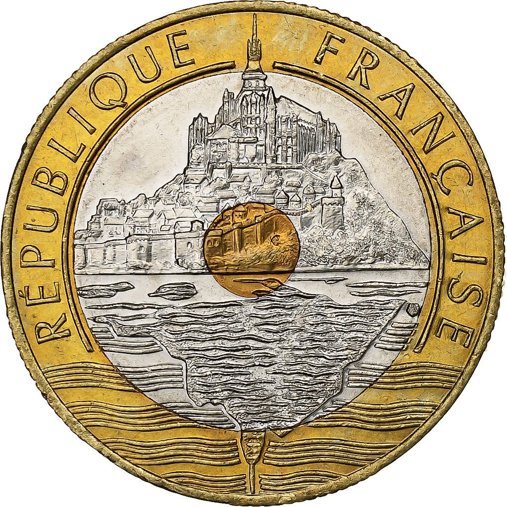 France, 20 Francs, Mont Saint Michel, 1992, Tri-Metallic, MS(60-62)