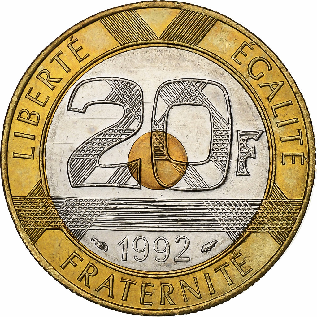 France, 20 Francs, Mont Saint Michel, 1992, Tri-Metallic, MS(60-62)