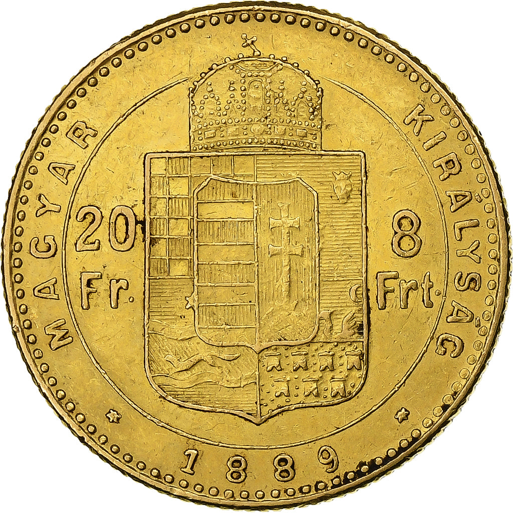 Ungarn, Franz Joseph I, 8 Forint 20 Francs, 1889, Kormoczbanya, Gold, SS+