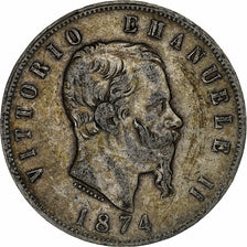 Italy, Vittorio Emanuele II, 5 Lire, 1874, Milan, VF(30-35), Silver, KM:8.3