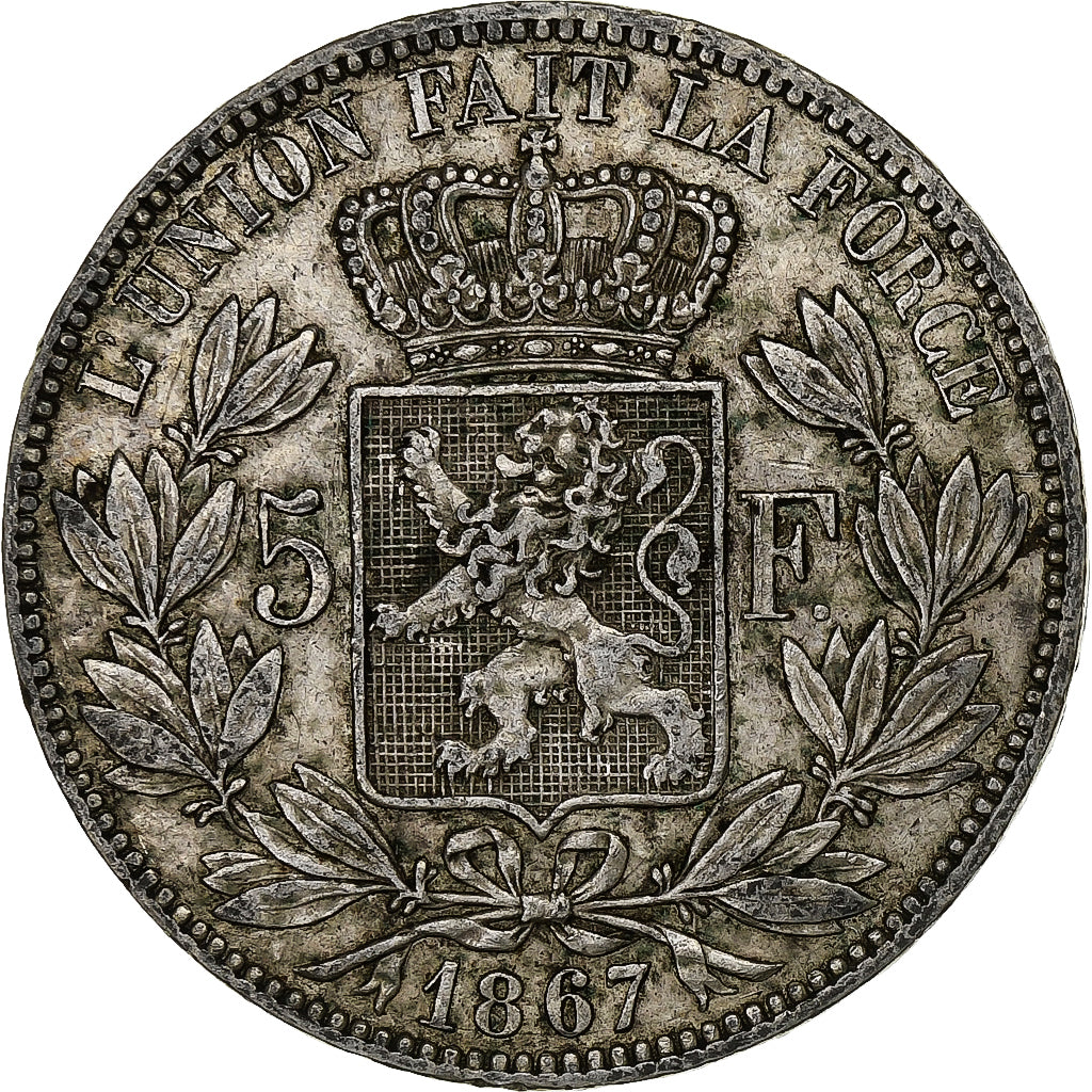 Belgium, Leopold II, 5 Francs, 5 Frank, 1867, Silver, VF(30-35), KM:24