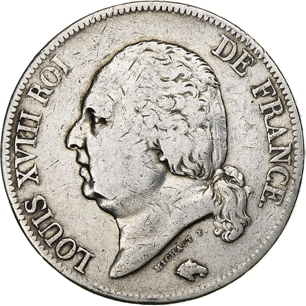 France, 5 Francs, Louis XVIII, 1823, Perpignan, Argent, TB, Gadoury:614