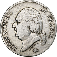 France, 5 Francs, Louis XVIII, 1823, Perpignan, Argent, TB, Gadoury:614