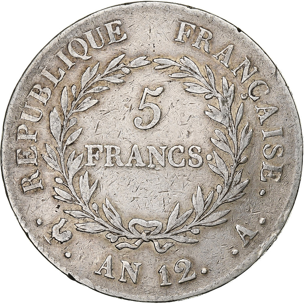 France, Bonaparte Premier Consul, 5 Francs, An 12, Paris, Silver, VF(20-25)