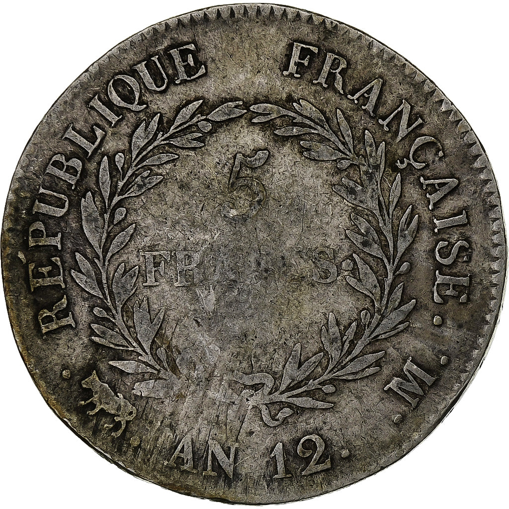 Francia, 5 Francs, Napoléon I, An 12 (1804), Toulouse, Argento, MB