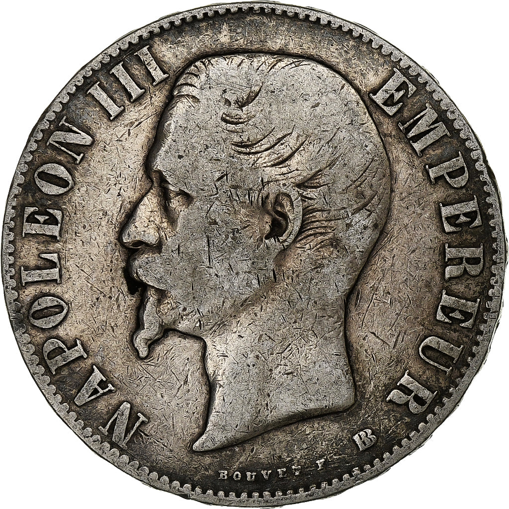 France, Napoleon III, 5 Francs, Napoléon III, 1855, Strasbourg, Silver