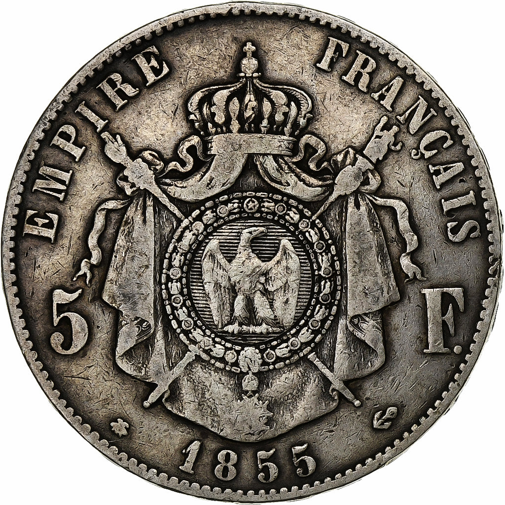 Francia, Napoleon III, 5 Francs, Napoléon III, 1855, Strasbourg, Argento, MB