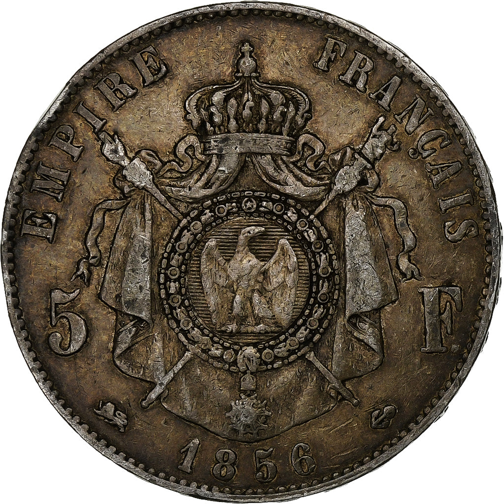 Francia, Napoleon III, 5 Francs, 1856, Lyon, Argento, MB, Gadoury:734, Le