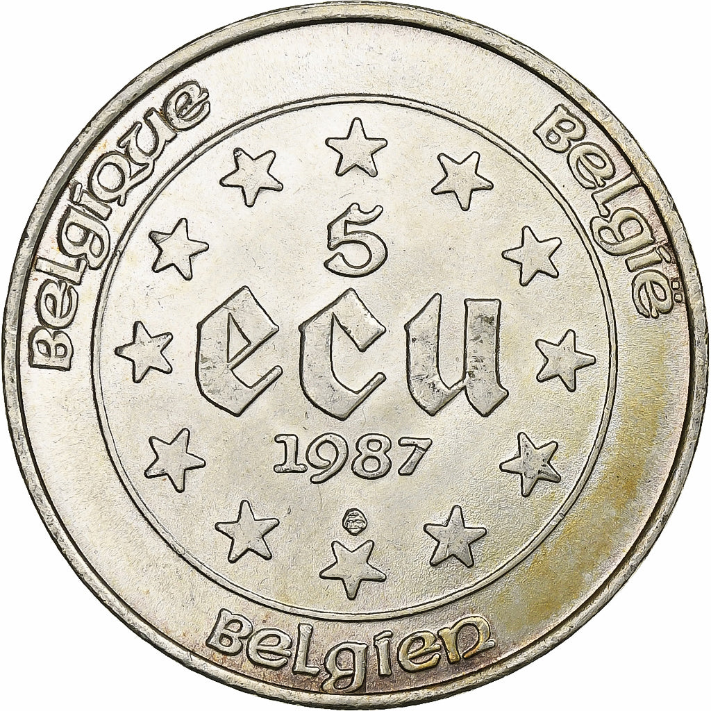 Moneta, Belgio, 5 Ecu, 1987, SPL+, Argento, KM:166