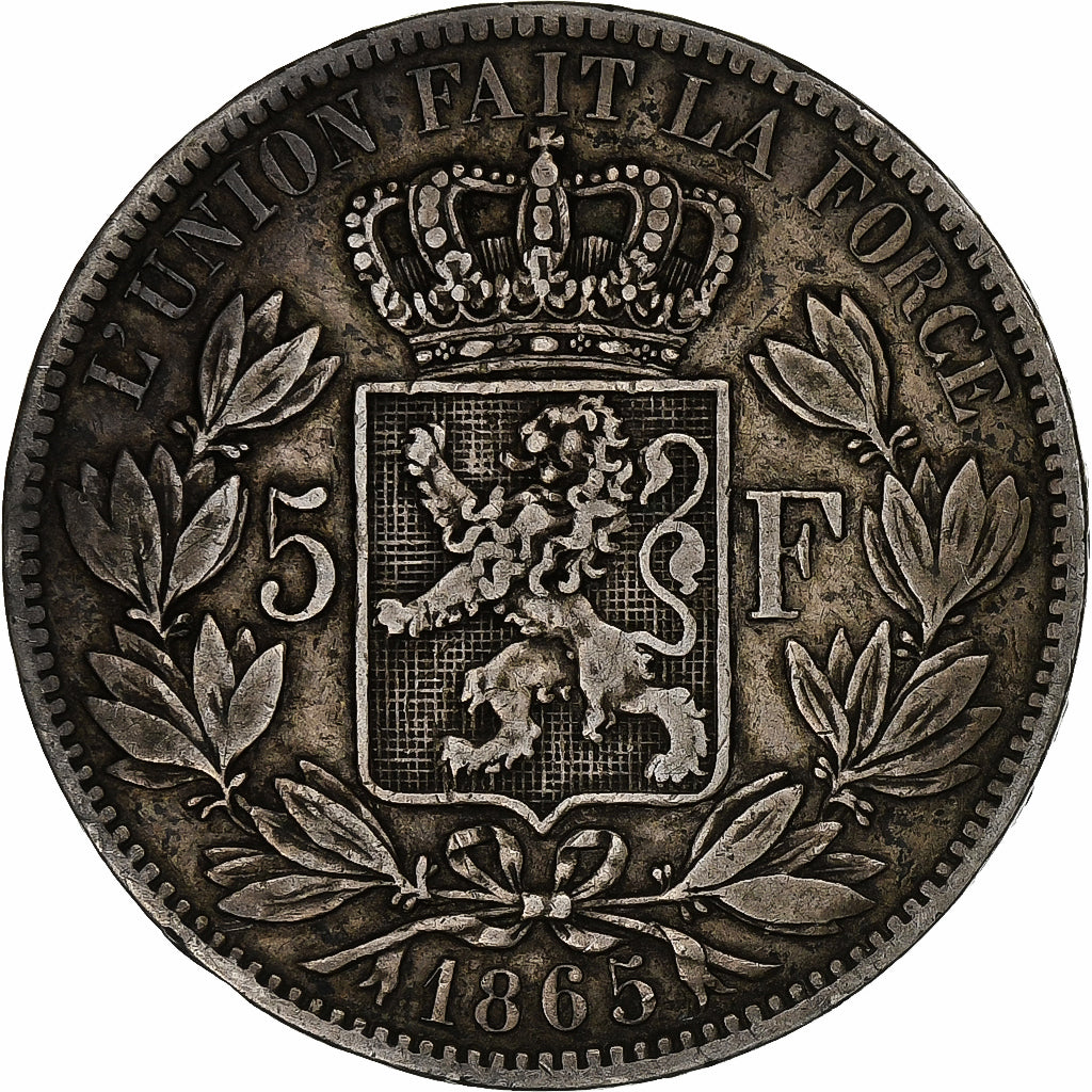 Belgium, Leopold I, 5 Francs, 5 Frank, 1865, Silver, VF(20-25), KM:17