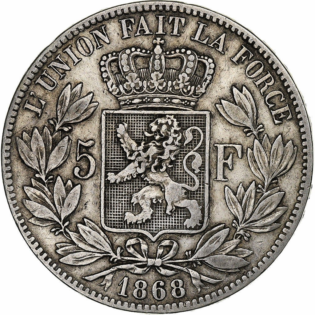 Belgium, Leopold II, 5 Francs, 1868, Brussels, Tranche A, Silver, VF(30-35)