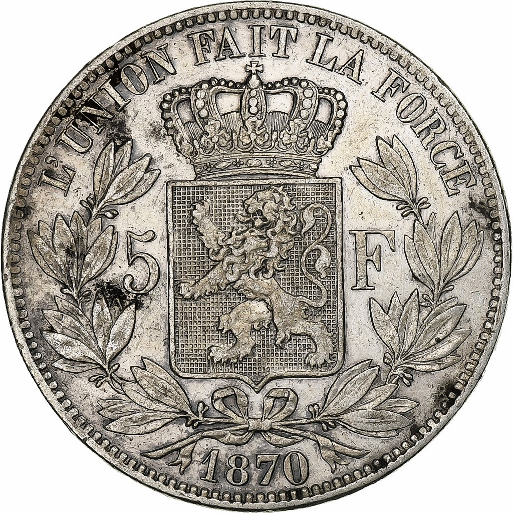 Belgique, Leopold II, 5 Francs, 5 Frank, 1870, Bruxelles, Argent, TB+, KM:24
