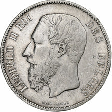 Belgio, Leopold II, 5 Francs, 5 Frank, 1875, Argento, MB+, KM:24