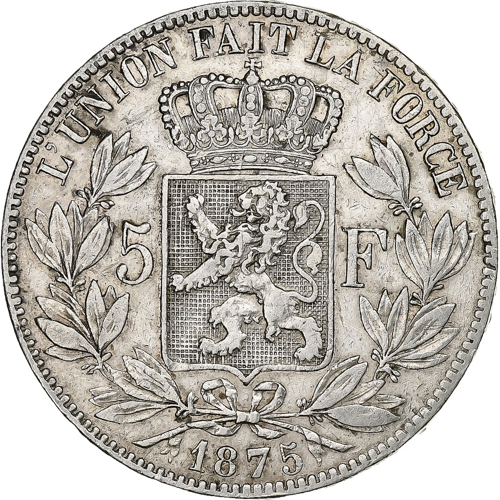 Belgio, Leopold II, 5 Francs, 5 Frank, 1875, Argento, MB+, KM:24