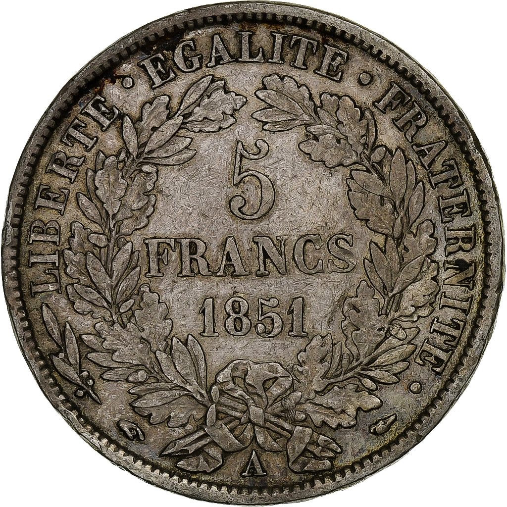 Moneta, Francia, Cérès, 5 Francs, 1851, Paris, BB, Argento, KM:761.1