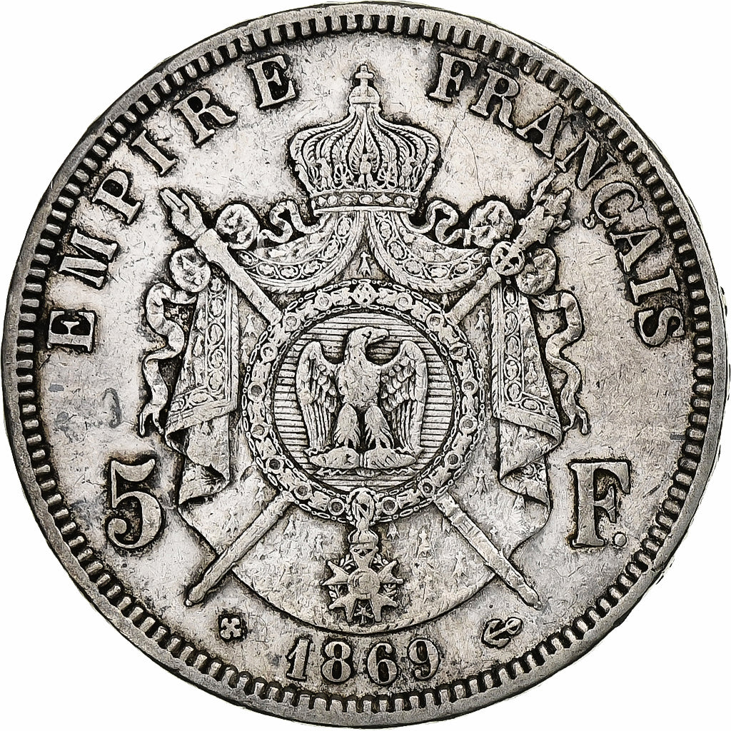 France, 5 Francs, Napoléon III, 1869, Strasbourg, Silver, EF(40-45)