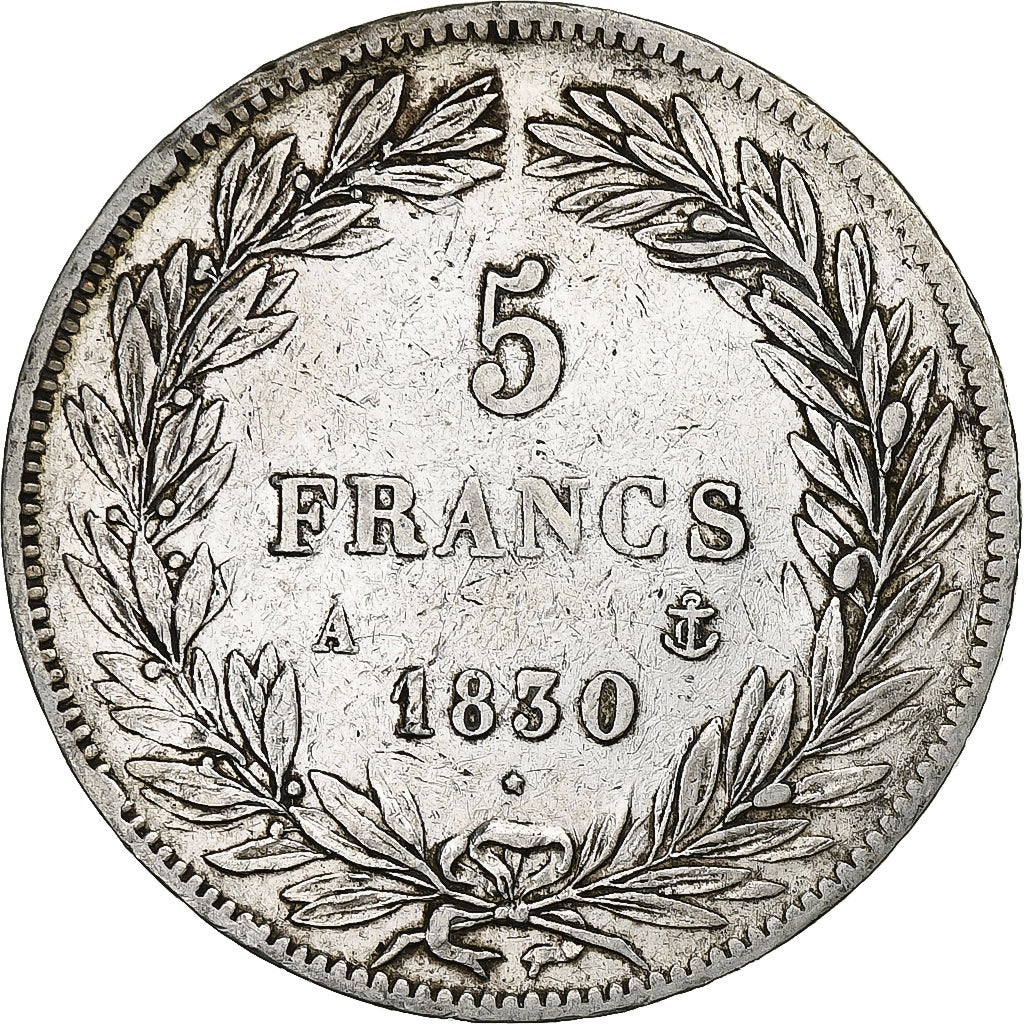 France, 5 Francs, Louis-Philippe, 1830, Paris, Silver, VF(30-35), Gadoury:676a