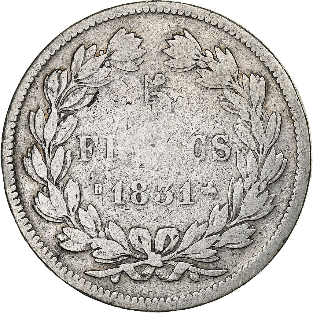 Coin, France, Louis-Philippe, 5 Francs, 1831, Rouen, VF(20-25), Silver