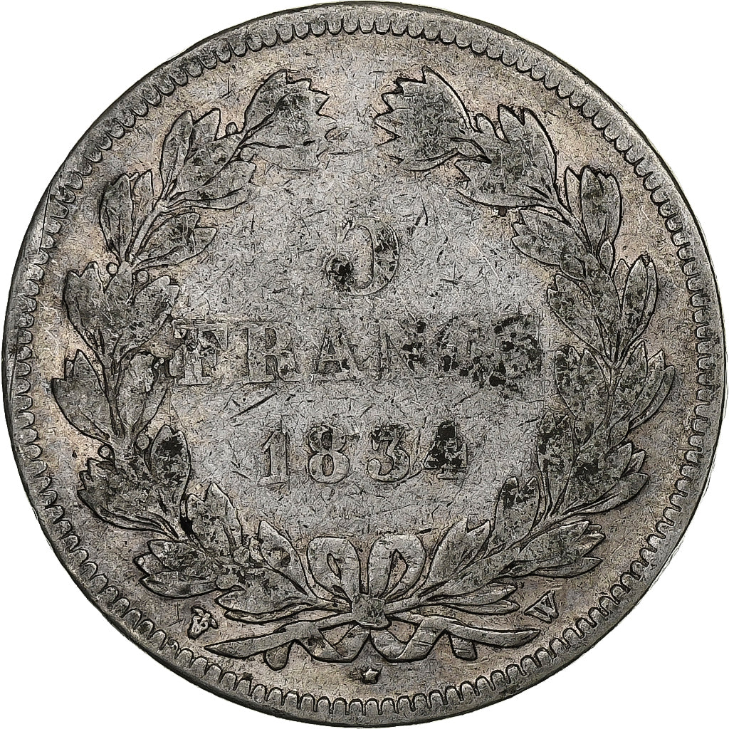 Moneta, Francia, Louis-Philippe, 5 Francs, 1834, Lille, MB, Argento, KM:749.13