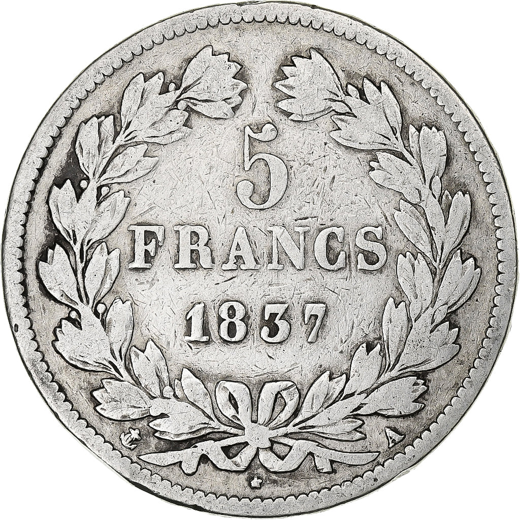 Coin, France, Louis-Philippe, 5 Francs, 1837, Paris, VF(20-25), Silver