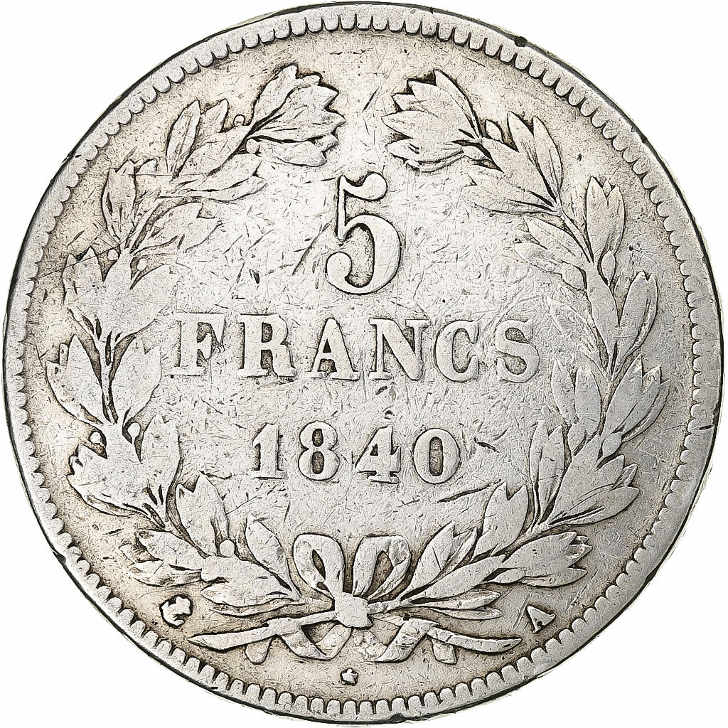 France, 5 Francs, Louis-Philippe, 1840, Paris, Silver, VF(20-25), Gadoury:678