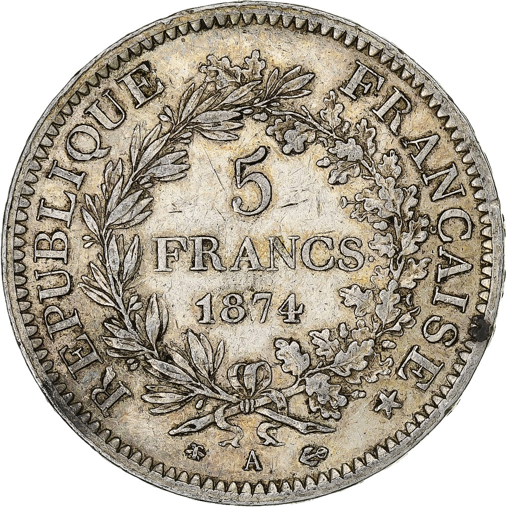 France, 5 Francs, Hercule, 1874, Paris, Silver, EF(40-45), Gadoury:745a