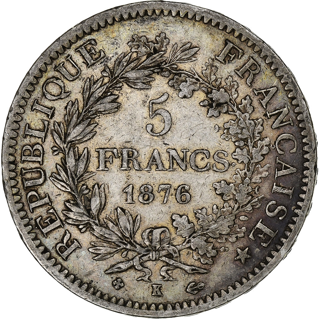 France, 5 Francs, Hercule, 1876, Bordeaux, Silver, VF(30-35), Gadoury:745a