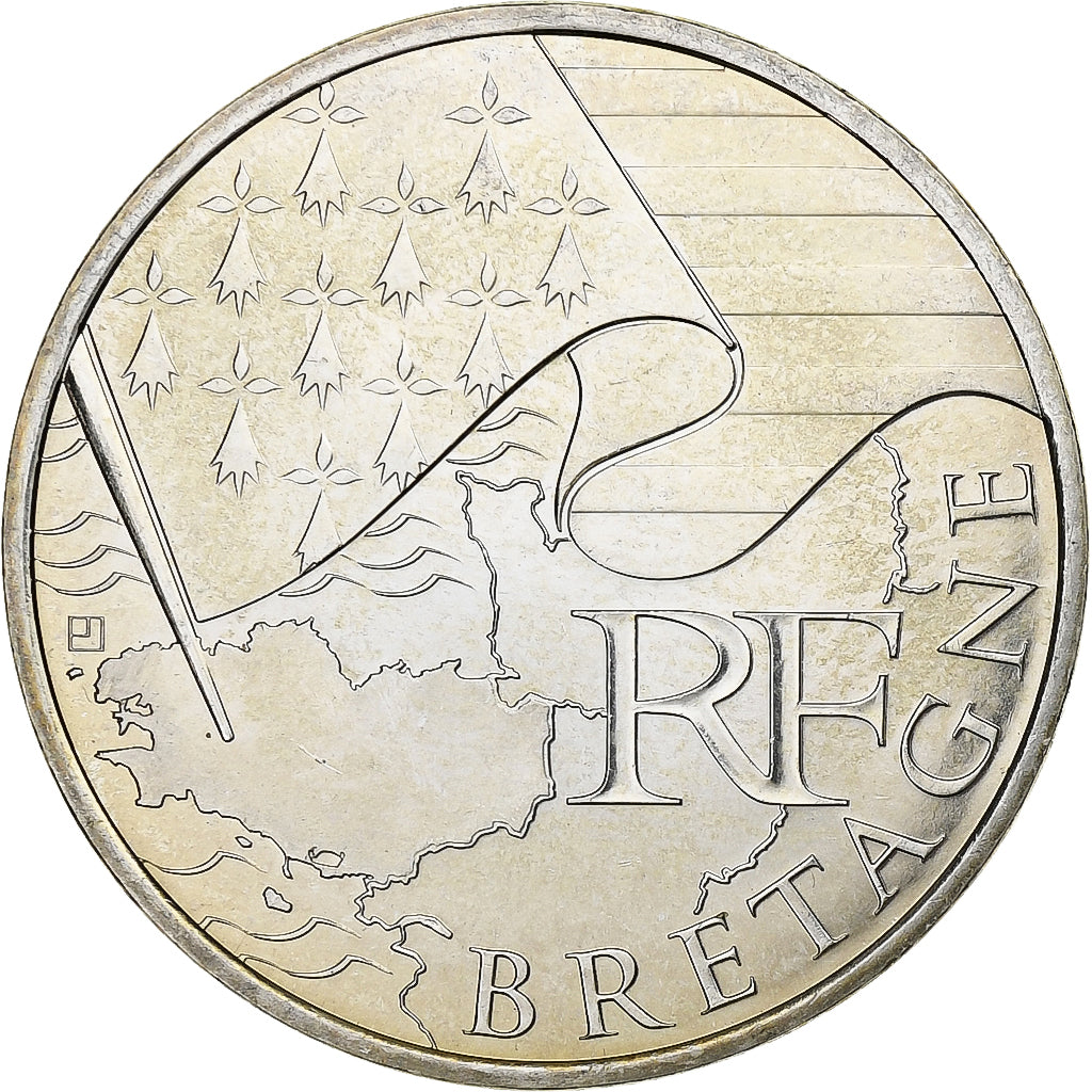 França, 10 Euro, Bretagne, 2010, Prata, AU(55-58), KM:1648