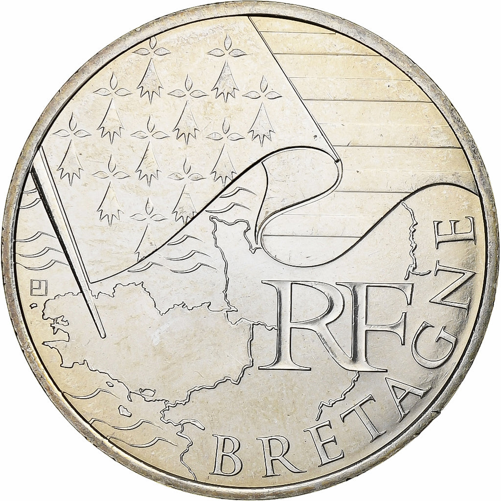 França, 10 Euro, Bretagne, 2010, Prata, MS(60-62), KM:1648