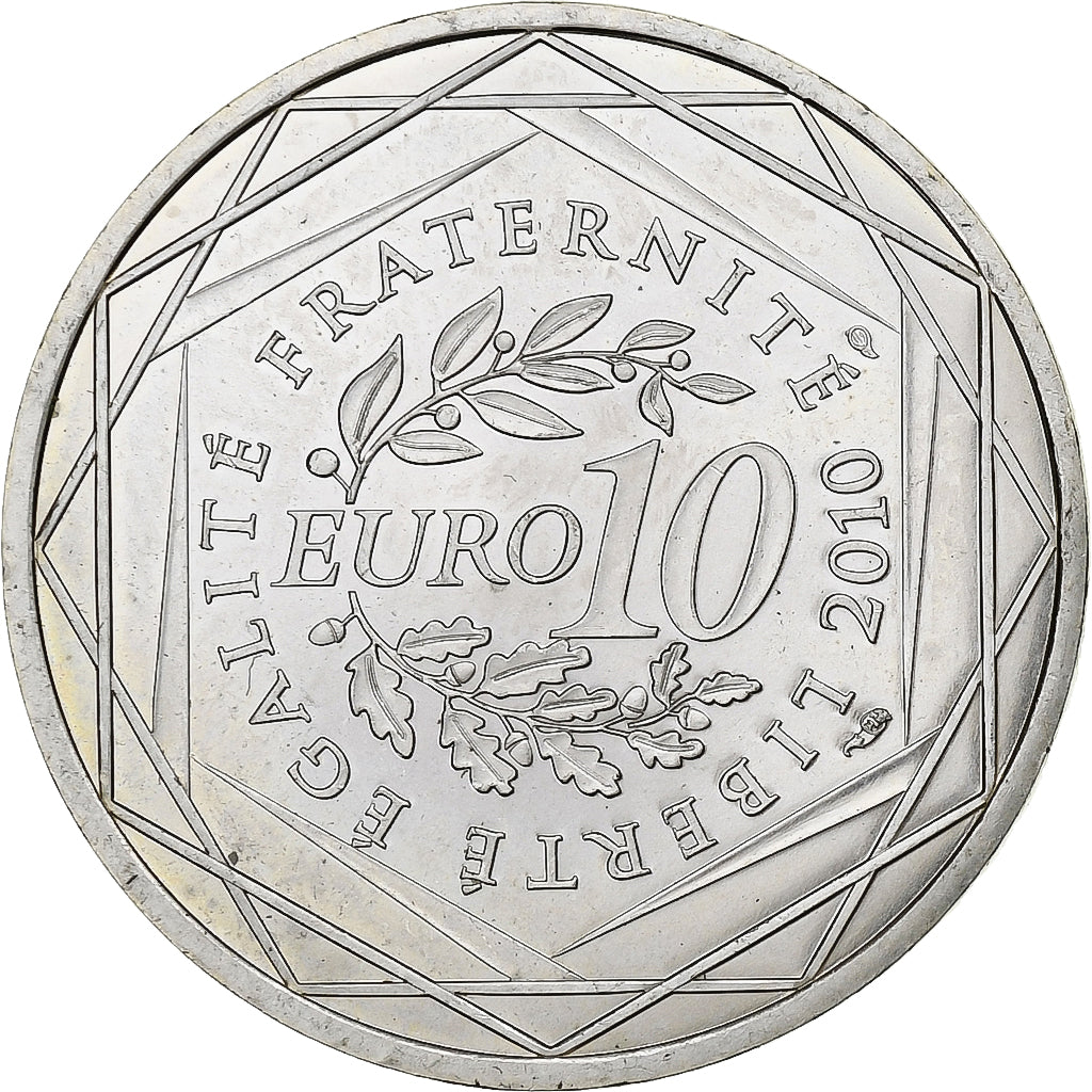 França, 10 Euro, 2010, Paris, Prata, MS(60-62), KM:1665