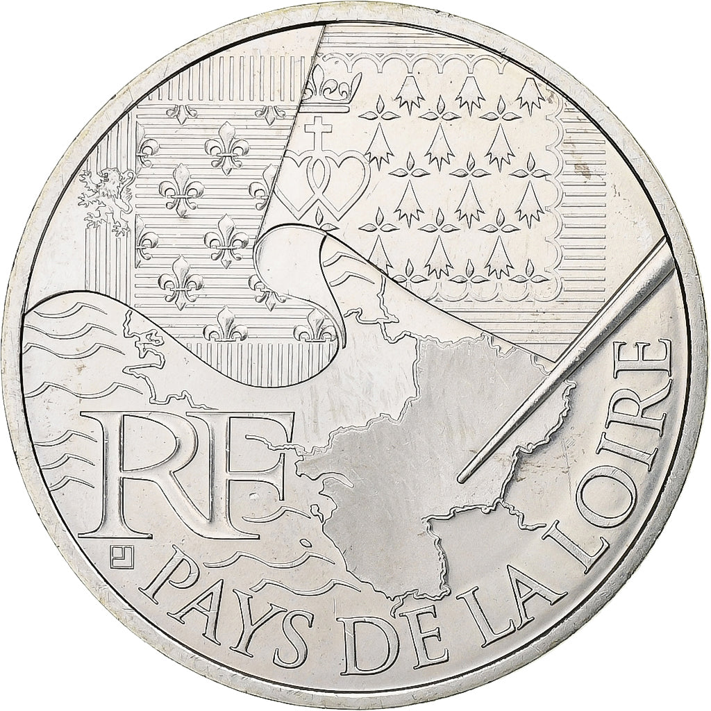 France, 10 Euro, Pays de la Loire, 2010, Paris, Silver, MS(60-62)
