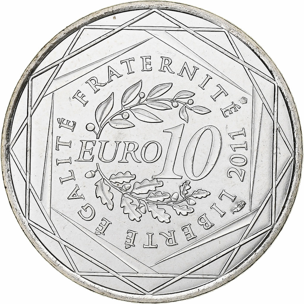 França, 10 Euro, 2011, Paris, Prata, MS(63), KM:1738