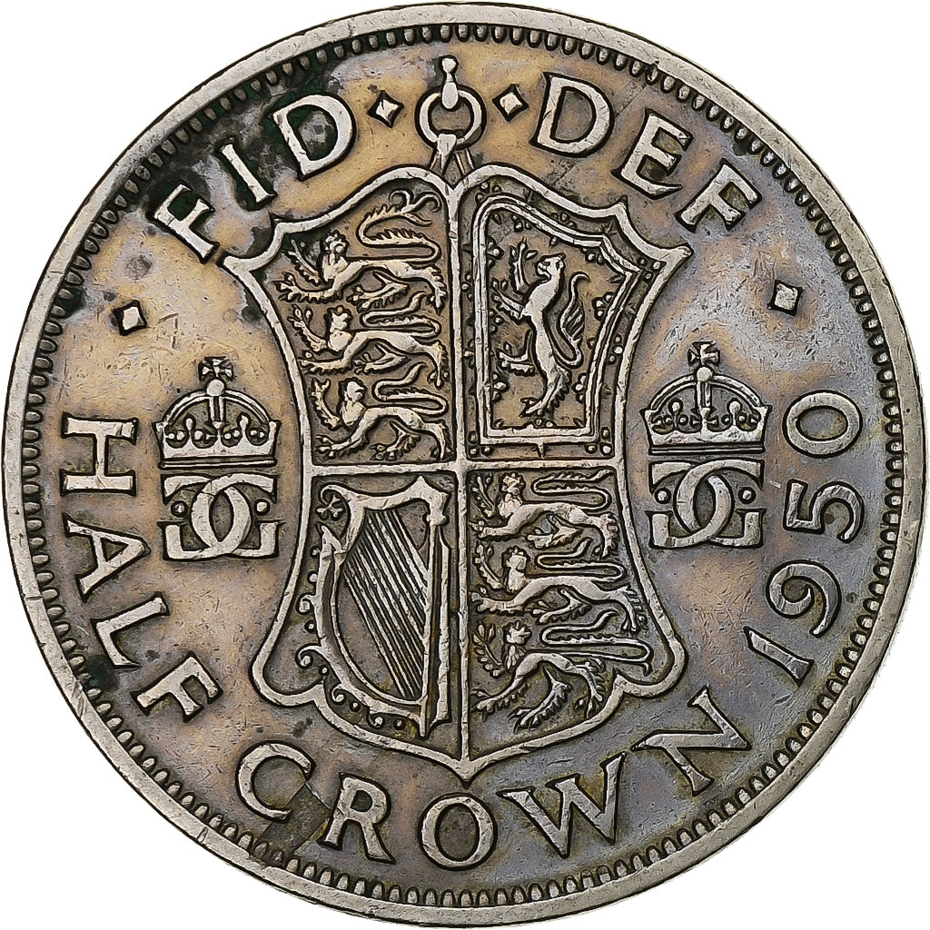 Moneda, Gran Bretaña, George VI, 1/2 Crown, 1950, BC+, Cobre - níquel, KM:879