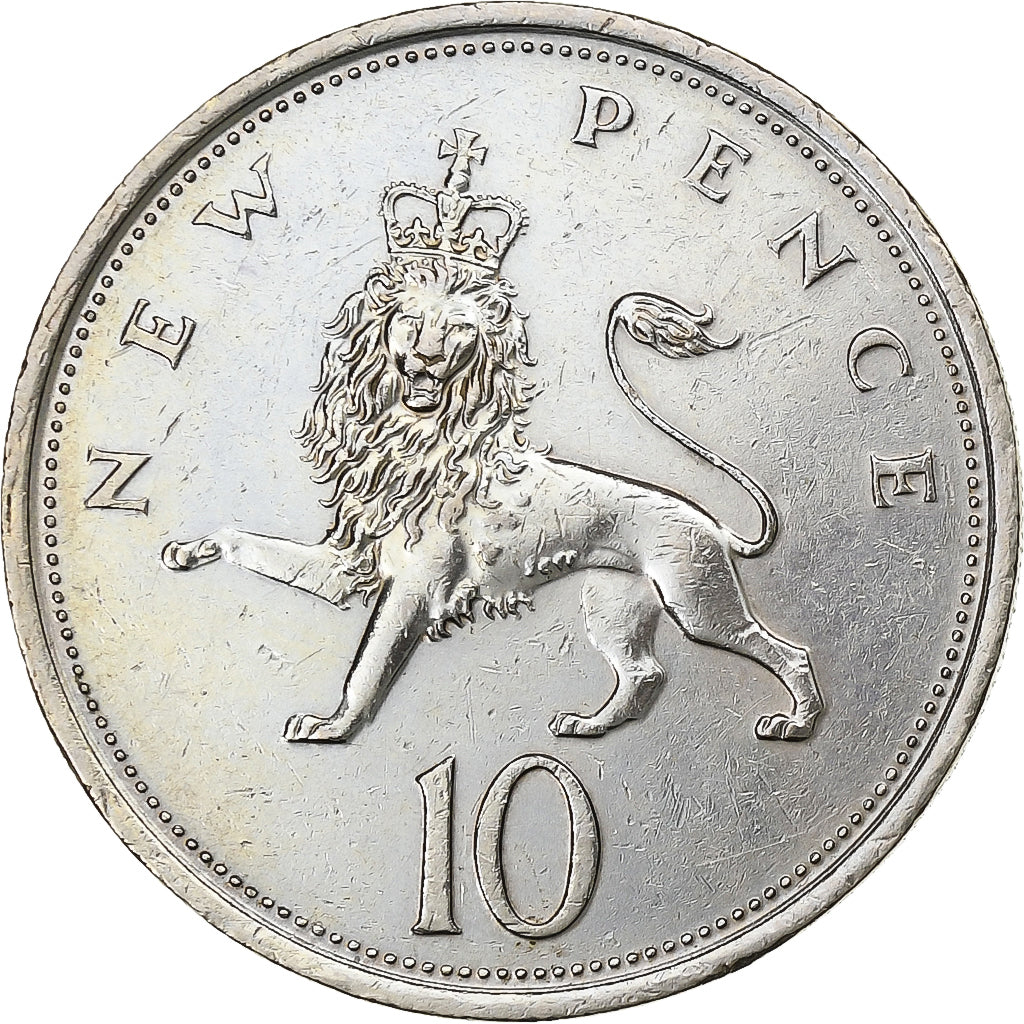 Gran Bretaña, Elizabeth II, 10 New Pence, 1975, Cobre - níquel, MBC, KM:912