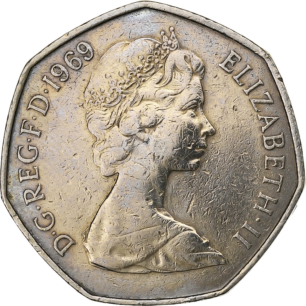 Groot Bretagne, Elizabeth II, 50 New Pence, 1969, Cupro-nikkel, FR+, KM:913