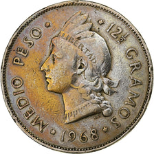 République Dominicaine, 1/2 Peso, 1968, Cupro-nickel, TB+, KM:21a.1