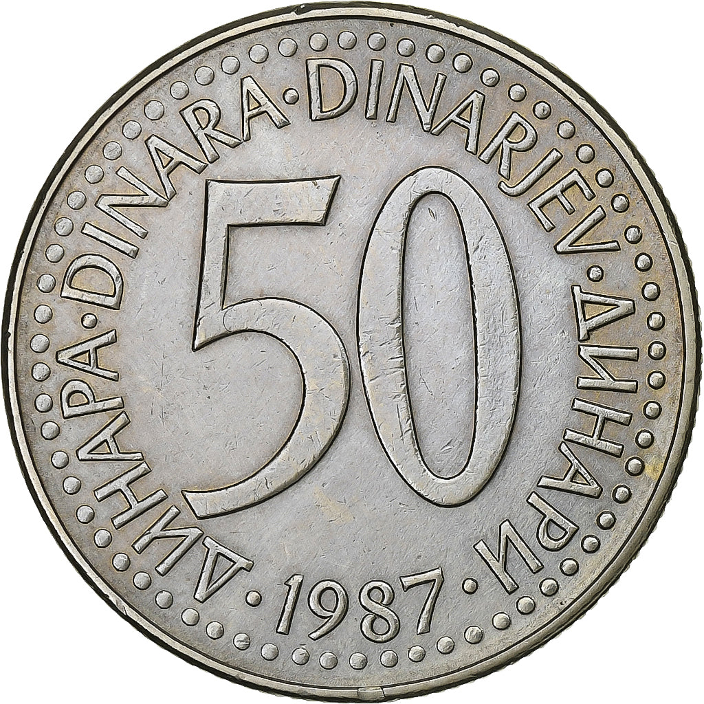 Yugoslavia, 50 Dinara, 1987, Cobre - níquel - cinc, MBC+, KM:113
