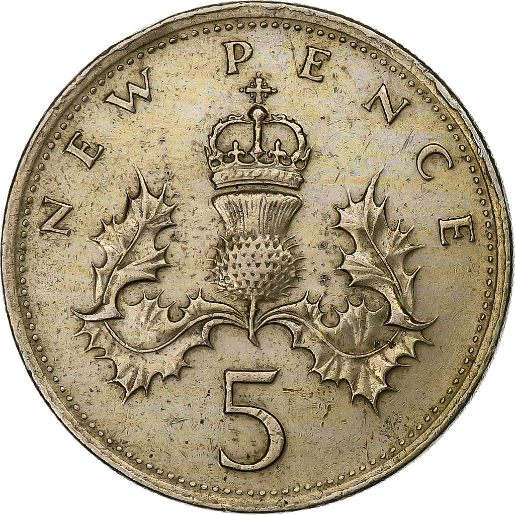 Gran Bretaña, Elizabeth II, 5 New Pence, 1977, Cobre - níquel, MBC+, KM:911