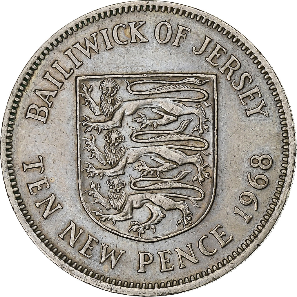 Jersey, Elizabeth II, 10 New Pence, 1968, Cobre-níquel, AU(50-53), KM:33
