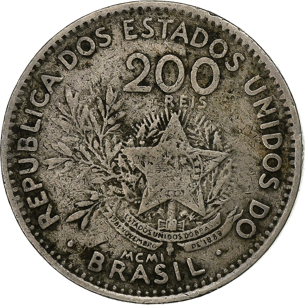 Brazil, 200 Reis, 1901, Copper-nickel, VF(20-25), KM:504