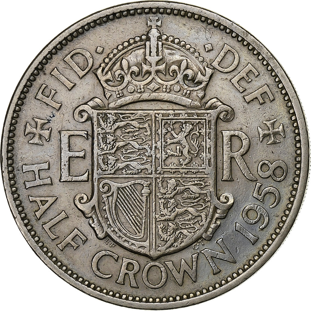Groot Bretagne, Elizabeth II, 1/2 Crown, 1958, Cupro-nikkel, FR+, KM:907