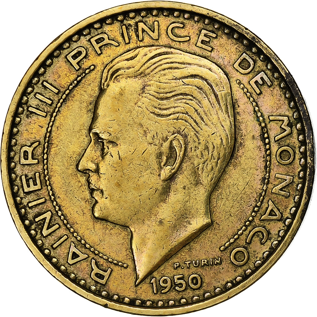 Mónaco, 50 Francs, 1950, Alumínio-Bronze, VF(30-35)
